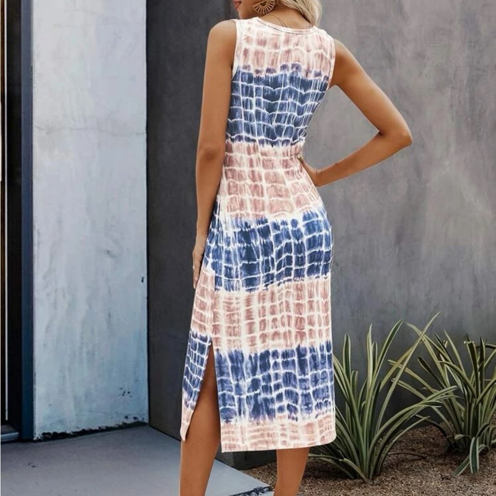 New tie-dye split him sleeveless maxi dress - Picture 3 of 4